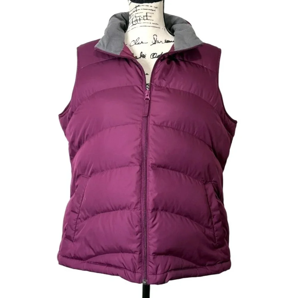Lands End Womens Size L Petite Quilted Down Puffer Vest Gray-Collar Full-Zip - Picture 1 of 7